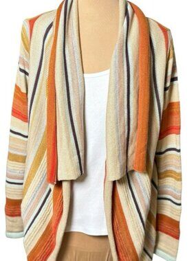 Goddis Striped Draped Open Front Cardigan Boho Lightweight Sweater M/L